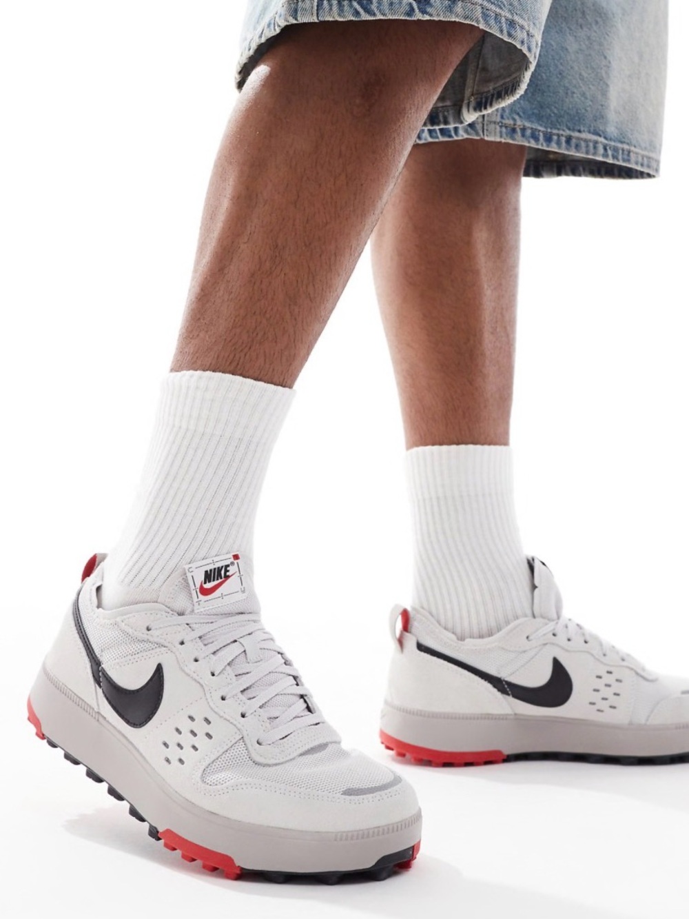 Nike C1ty Grey Suede & Mesh Sneakers with Black Swoosh and Red Accents M8.5